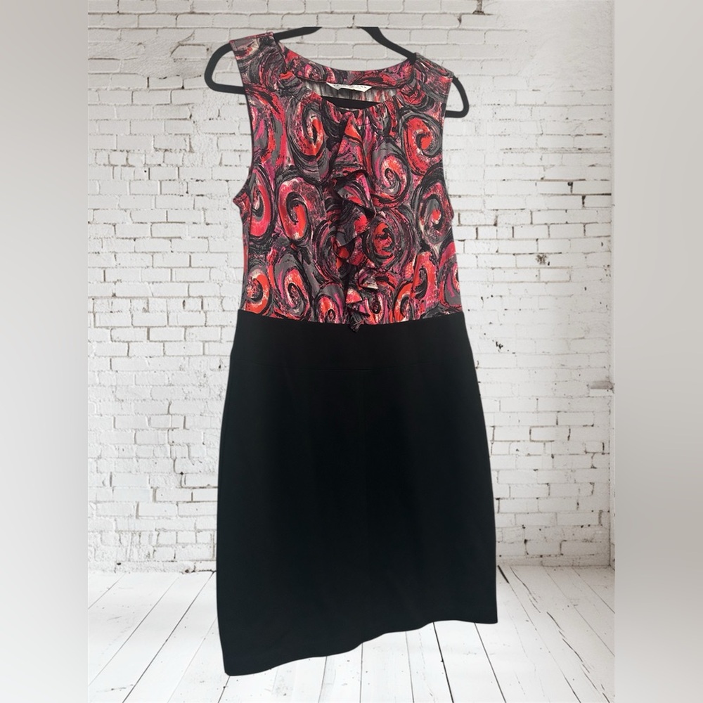 Trina Turk Colorblock Floral Sheath Midi Dress Pink Black 8